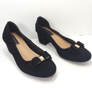 STEVEN Paxten Black Suede Elastic Edge Comfort Pump Block Heel Bow Go…